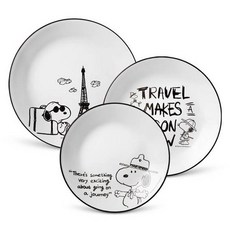 Corelle Brands 康寧餐具 Snoopy & Charlie 特別版圓盤3件組, 1套, 圓盤 小 + 中 + 大, 白色 + 黑色