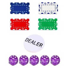 다싸몰 포커칩 사각칩 4종 + 딜러칩 + 주사위 5p 세트, 보라주사위, 1세트