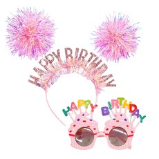 joyparty 雷射生日髮箍 + 馬卡龍杯子蛋糕生日眼鏡組, 粉紅色, 1套