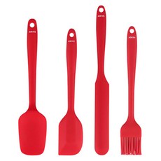 제우스 실리콘 조리도구 4종 세트 중, 요리스푼 + 스파츄라 + 버터 스파츄라 + 요리붓, 레드, 1세트