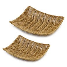 Gongganlove PP仿藤編正方形托盤籃 2件組, 自然色, 1套