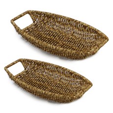 Gongganlove PP仿藤橢圓形附提把托盤2件組, 棕色, 1套