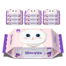 純둥이 寵物貓狗用中性濕紙巾 掀蓋型, 80入, 10包