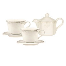 Dariuscapca 雙人咖啡杯 250ml + 茶壺 500ml 套組, 象牙白, 咖啡杯 2入 + 茶壺 1入, 1套