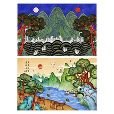 專為長輩設計的孝親拼圖 民畫 1 日月五峰圖 + 4 十長生圖 套組, 1套