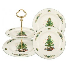 셀트만바이덴 마리 루이스 크리스마스 디저트 접시세트, 1세트, 2단 케잌 접시 + 원형접시 20cm 2p, 혼합색상