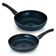 LIVENS 基本款智慧藍色鍋具2件組, 平底鍋 26cm+炒鍋 28cm, 混色, 1套