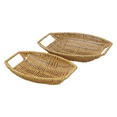 Gongganlove PP仿藤橢圓形附提把托盤2件組, 自然色, 1套