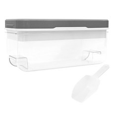 LEKE 니드코 원터치 푸쉬 얼음트레이 + 뚜껑 + 누름판 + 용기 + 스쿱 세트, 푸쉬아이스트레이+보관함, 1세트, 그레이(뚜껑)