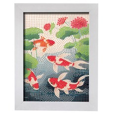 daysoy 簡易花卉畫框鑽石畫DIY套組 23 x 18 cm, TYPE 09 蓮花錦鯉, 1套