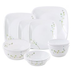 Corelle Brands 康寧餐具 Green Delight 韓式方形餐具10件組, 飯碗 2p + 湯碗 2p + 前菜盤 2p + 方形小碟 2p + 方形中盤 + 方形大盤, 混合色