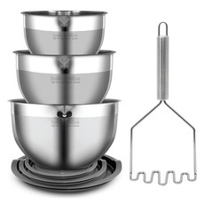 bella cuisine 攪拌碗3件組 + 馬鈴薯壓泥切碎器套組, 攪拌碗3件組 + 馬鈴薯壓泥器, 1套
