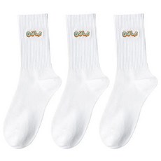 Mabsoshab 女士高爾夫刺繡長筒時尚高爾夫襪 3雙組 RK2068, 1套, 白色B