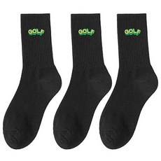 Mabsoshab 女士高爾夫刺繡長筒時尚高爾夫襪 3雙組 RK2068, 1套, 黑色