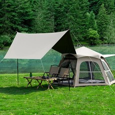 iN&CAMPING 360度6面開放式黑色塗層一觸式彈出帳篷全套組, 5~6人用, 淺褐色