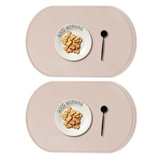 hellogem 北歐橢圓形矽膠餐桌墊, 桃色, 39 x 26.5 cm, 2個