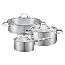 cookever 電磁爐適用Essential不鏽鋼鍋具組 3件, 單水鍋16cm+正水鍋20cm+火鍋24cm, 1組, 單色