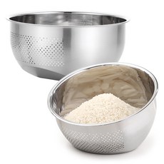 Reborn.J 超音波去除研磨劑 多功能不鏽鋼洗米盆 M + L 套組, 單一顏色, 1套