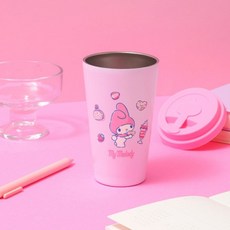 三麗鷗附矽膠蓋不鏽鋼保溫杯, 1個, 美樂蒂, 400ml