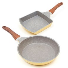 셰프리아 세프리아 인덕션 IH 피크닉 마블스톤 쿡앤롤 듀오 팬 세트, 옐로우, 1세트, 프라이팬 24cm + 계란말이팬 20cm