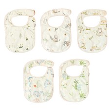 DCLARE 6層紗防水嬰兒圍兜5件組 G字款, 小熊+小象+春季野餐+海豚和朋友+藍象, 1組, 1組