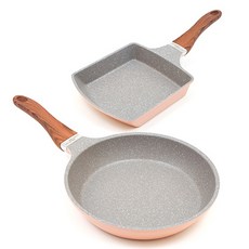 chefria Picnic大理石塗層IH感應爐適用鍋具 2種組, 平底鍋 24cm+玉子燒鍋 20cm, 1套, 粉紅色