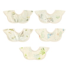 DCLARE 6層紗防水嬰兒圍兜組, 小熊+小象+春季野餐+海豚和朋友+藍象, 5件, 1組