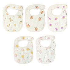 DCLARE 6層紗防水嬰兒圍兜5件組 G字款, 清爽檸檬+桃子+山竹+酸甜+兔子草莓, 1組, 1組