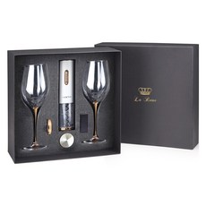 라헨느글라스 리얼 골드 브릿지 유니버셜 와인잔 470ml x 2p + 트레비앙 충전식 전동 와인 오프너 크림 T1000 선물세트, 1세트