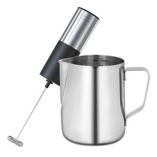 bella cuisine 不鏽鋼拉花杯 600ml + 經典電動奶泡機套組, 單一顏色, 1套