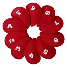 Lulublossom 數字編號高爾夫鐵桿桿頭套 10件組, 紅色, 1套