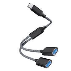 Hensen 2in1 多功能擴充轉換 OTG Type-C 傳輸線, 黑色, 1個, 12cm