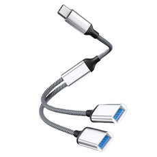 Hensen 2in1 多功能擴充轉換 OTG Type-C 傳輸線, 銀色, 1個, 12cm