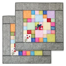 happytool 花朵刺繡苧麻拼接方形飯菜罩 灰色, 2個