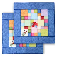 happytool 繡花苧麻拼布方形飯菜罩 藍色, 2個