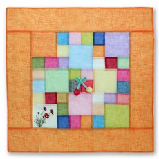 happytool 花朵刺繡麻布碎片方形飯桌布 橘色, 1個