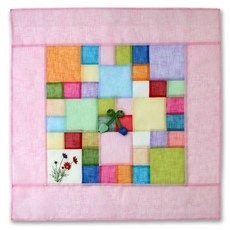 happytool 花卉刺繡苧麻拼布方形餐桌罩 粉紅色, 1個