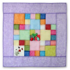 happytool 花卉刺繡苧麻拼布方形餐桌罩 紫色, 1個