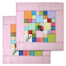 happytool 花朵刺繡薴麻拼布方形餐桌罩 粉紅色, 2個