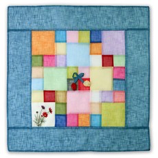 happytool 花卉刺繡苧麻拼布方形飯菜罩 孔雀綠, 1個