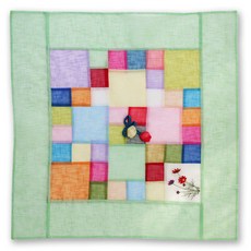 happytool 花朵刺繡苧麻拼布方形餐桌罩 淺綠色, 1個