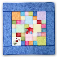 happytool 繡花苧麻拼布方形飯菜罩 藍色, 1個