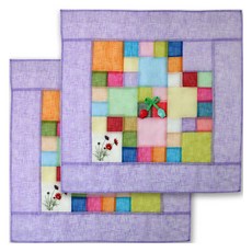 happytool 花朵刺繡薴麻拼布方形餐桌罩 紫色, 2個