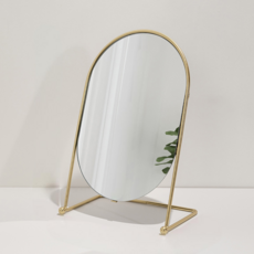 라이크존 귀여운 탁상 미니 다용도 타원형 거울, 골드