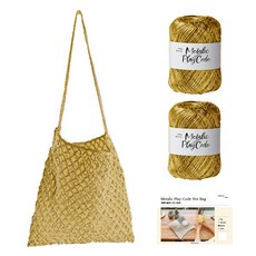 Yarna Metallic Play Cord 網袋線 70g x 2入 + 印刷圖案 DIY材料包組合, 1套, 104金色
