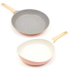 chefria Picnic Easy RollIH感應爐適用鍋具組, 大理石塗層平底鍋 28cm+陶瓷塗層翻炒鍋 26cm, 1組, 粉色