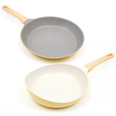 chefria Picnic Easy RollIH感應爐適用鍋具組, 大理石塗層平底鍋 28cm+陶瓷塗層翻炒鍋 26cm, 1組, 黃色