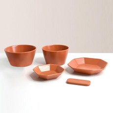 PRELUDE Simple 單人獨食餐具組 C 5件組, 飯碗 + 湯碗 + 小菜碟 + 中菜碟 + 湯匙筷架, 1套, 胡蘿蔔色