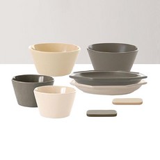 PRELUDE Simplet 雙人基本餐具組 8件組, 燕麥, 可可, 1套, 飯碗 2款 + 湯碗 2款 + 甜點盤 2款 + 筷匙架 2款