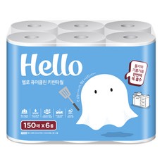 Hello Tissue 純淨廚房紙巾 150抽, 6入, 1個